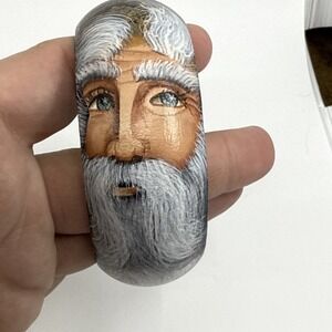 Hand painted Wooden bracelet Julie Wallin Art 90s Black Santa Face Holiday 1.25"